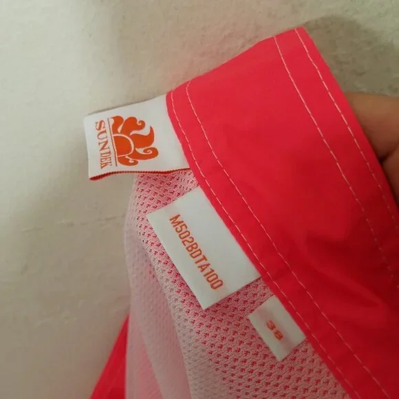 NWOT Sundek Swim Trunks Men's Fluo Orange Rainbow Shorts Size 38